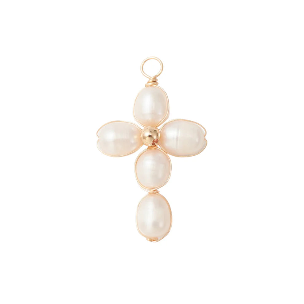 Gold Pearl Pendant Cross Charm