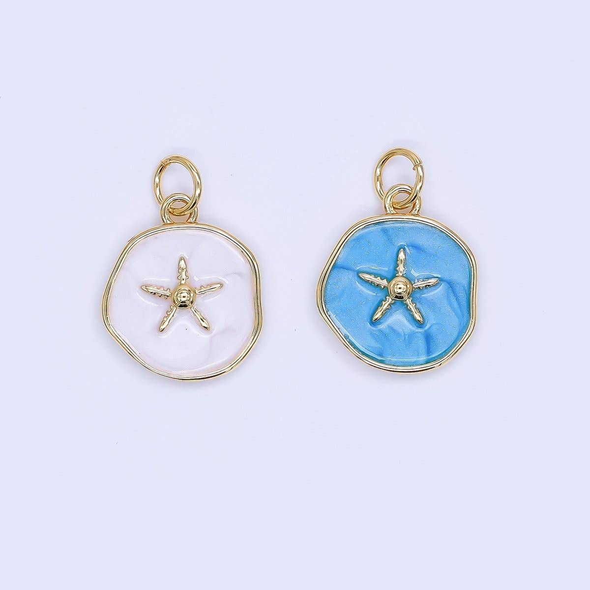24K Gold Floating Sea Starfish Charm in Blue & White