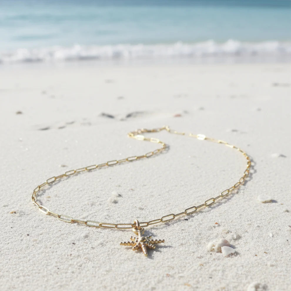 Gold Dewdrop Beaded Star Charm | Waterproof Stainless Steel