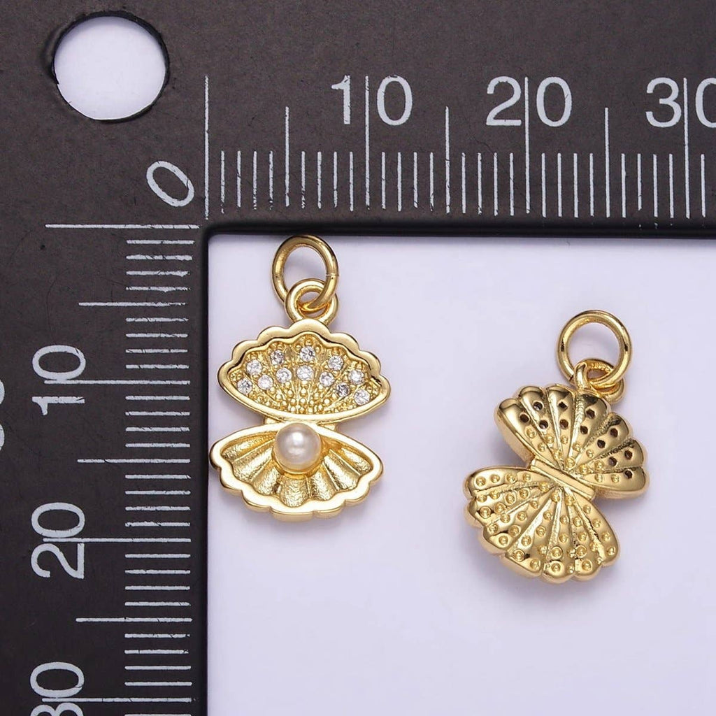 24K Gold Filled Pearl Clam Sea Shell Charm