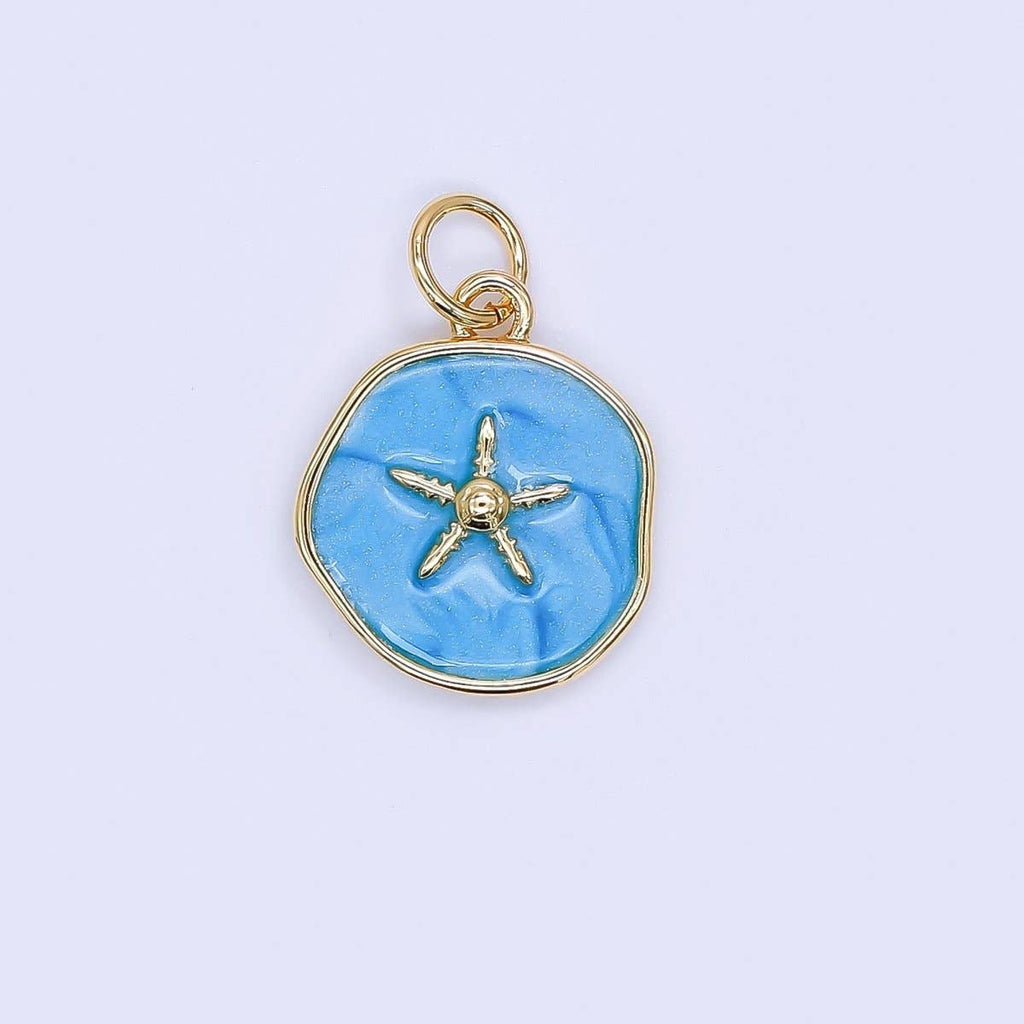 24K Gold Floating Sea Starfish Charm in Blue & White