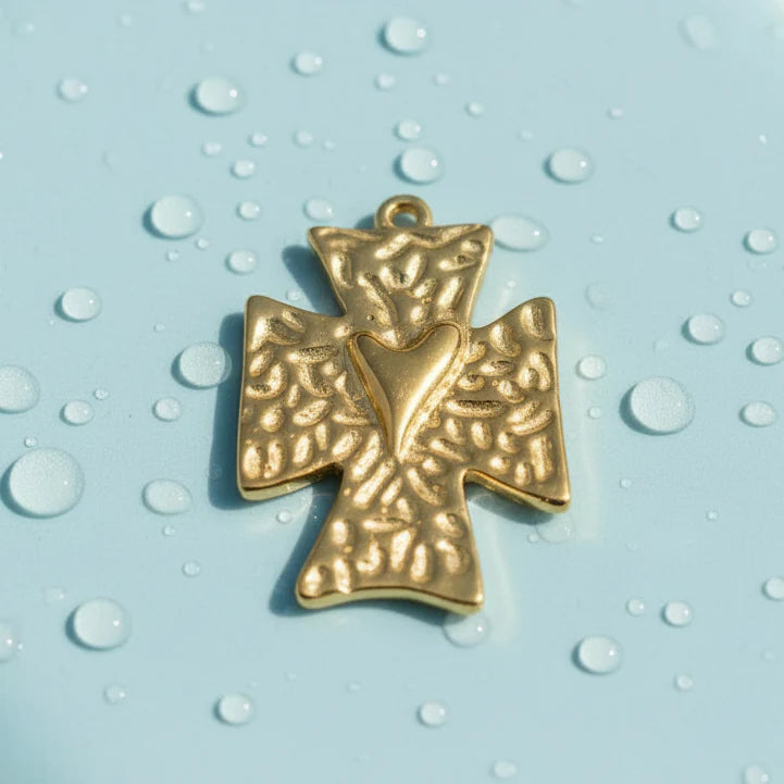 Gold Cross My Heart Charm | Waterproof Stainless Steel