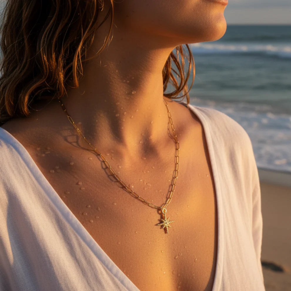 Gold Dewdrop Beaded Star Charm | Waterproof Stainless Steel
