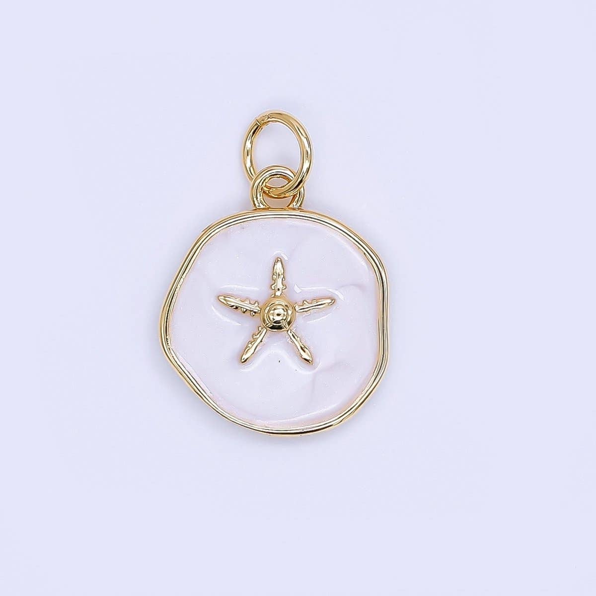 24K Gold Floating Sea Starfish Charm in Blue & White