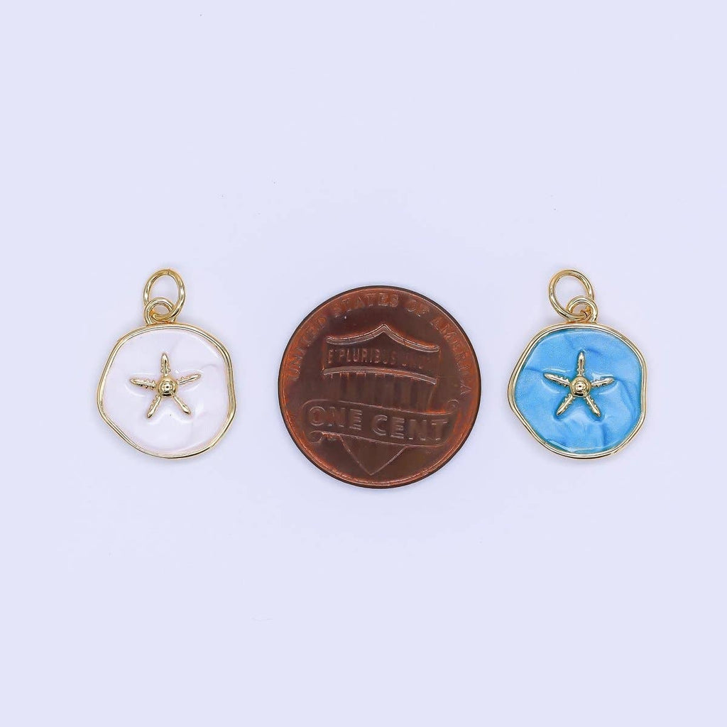 24K Gold Floating Sea Starfish Charm in Blue & White