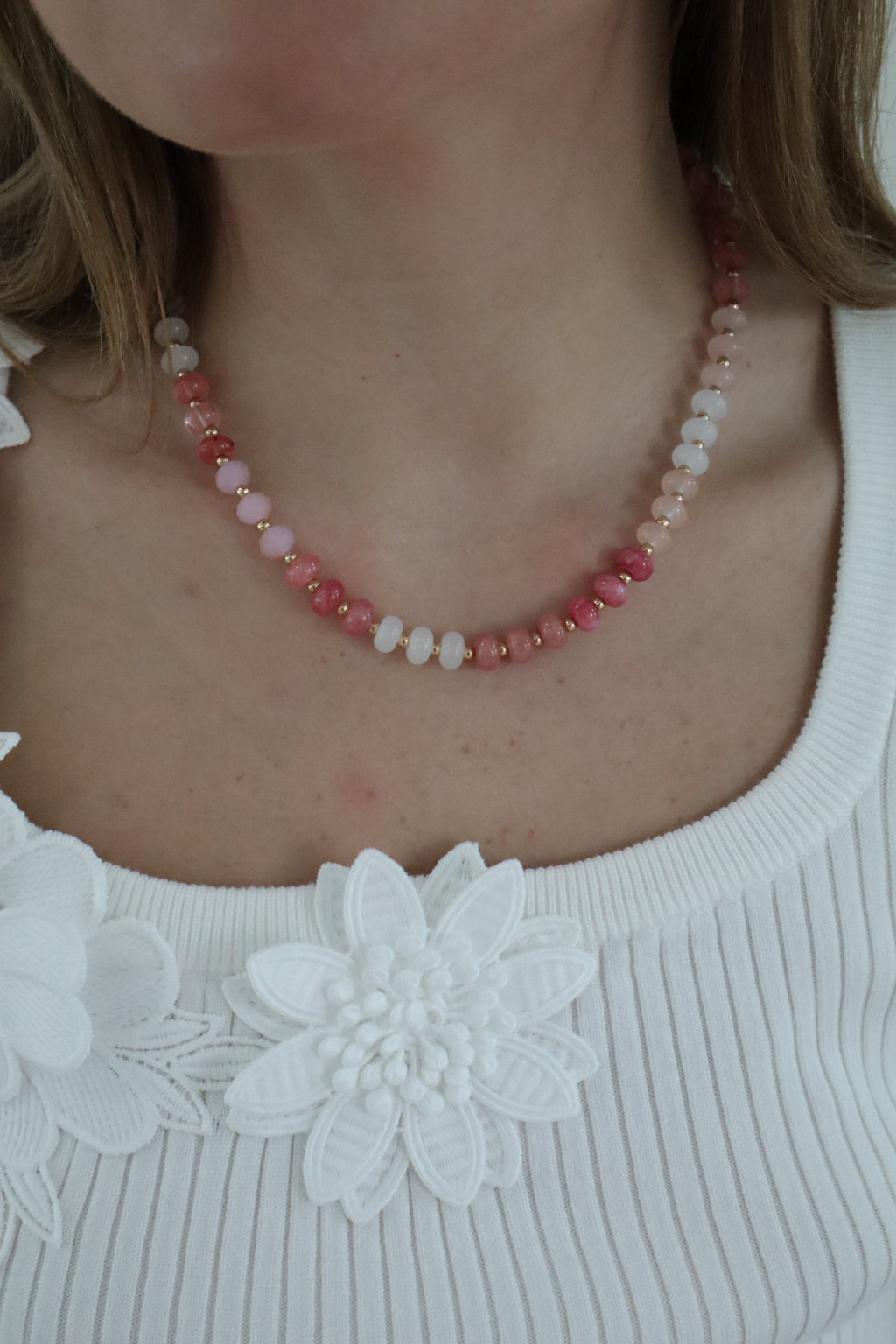 Pink Crystal Beaded 17” Necklace
