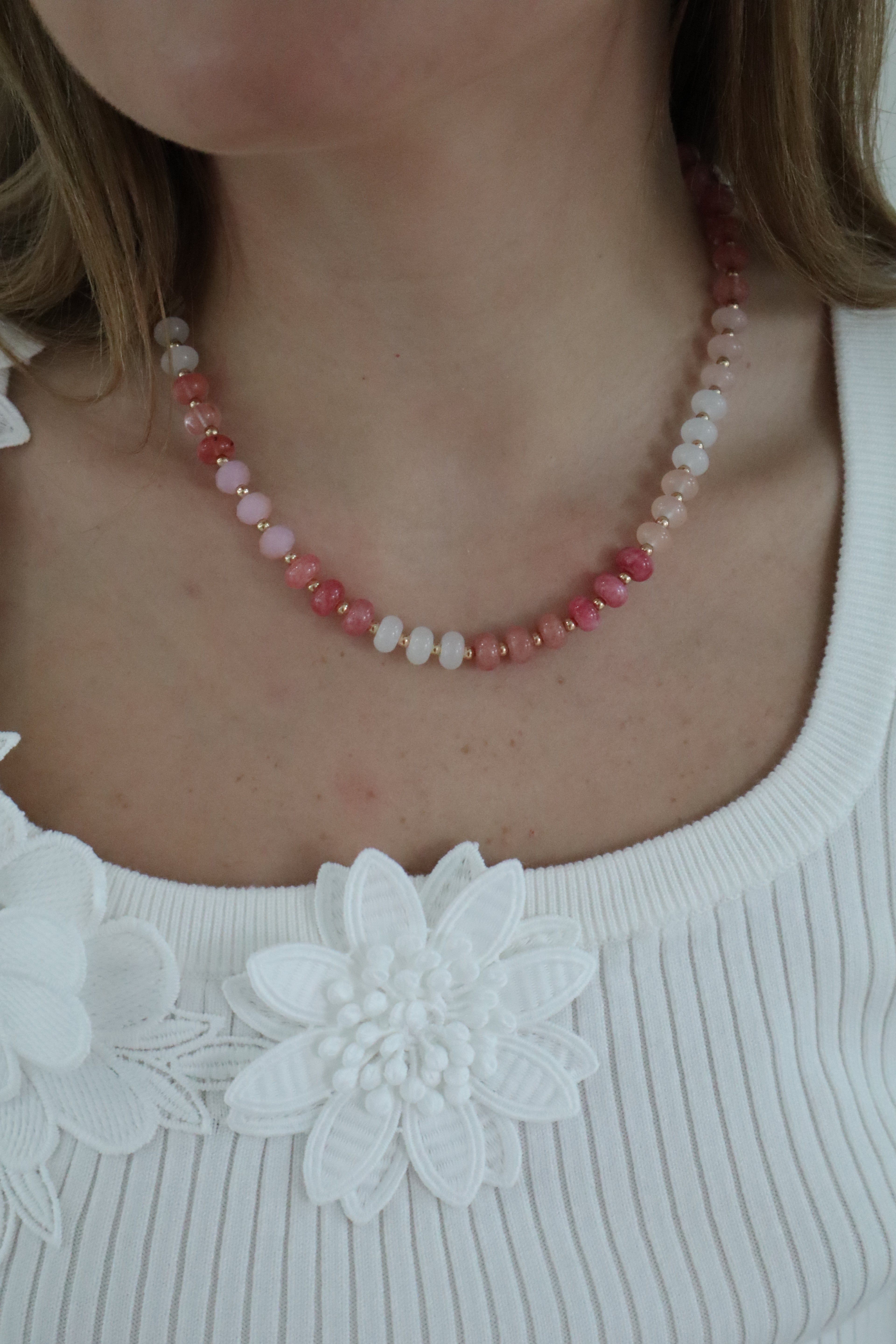 Pink Crystal Beaded 17” Necklace