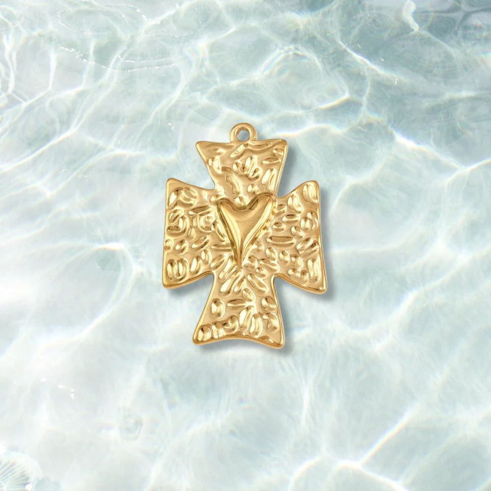 Gold Cross My Heart Charm | Waterproof Stainless Steel