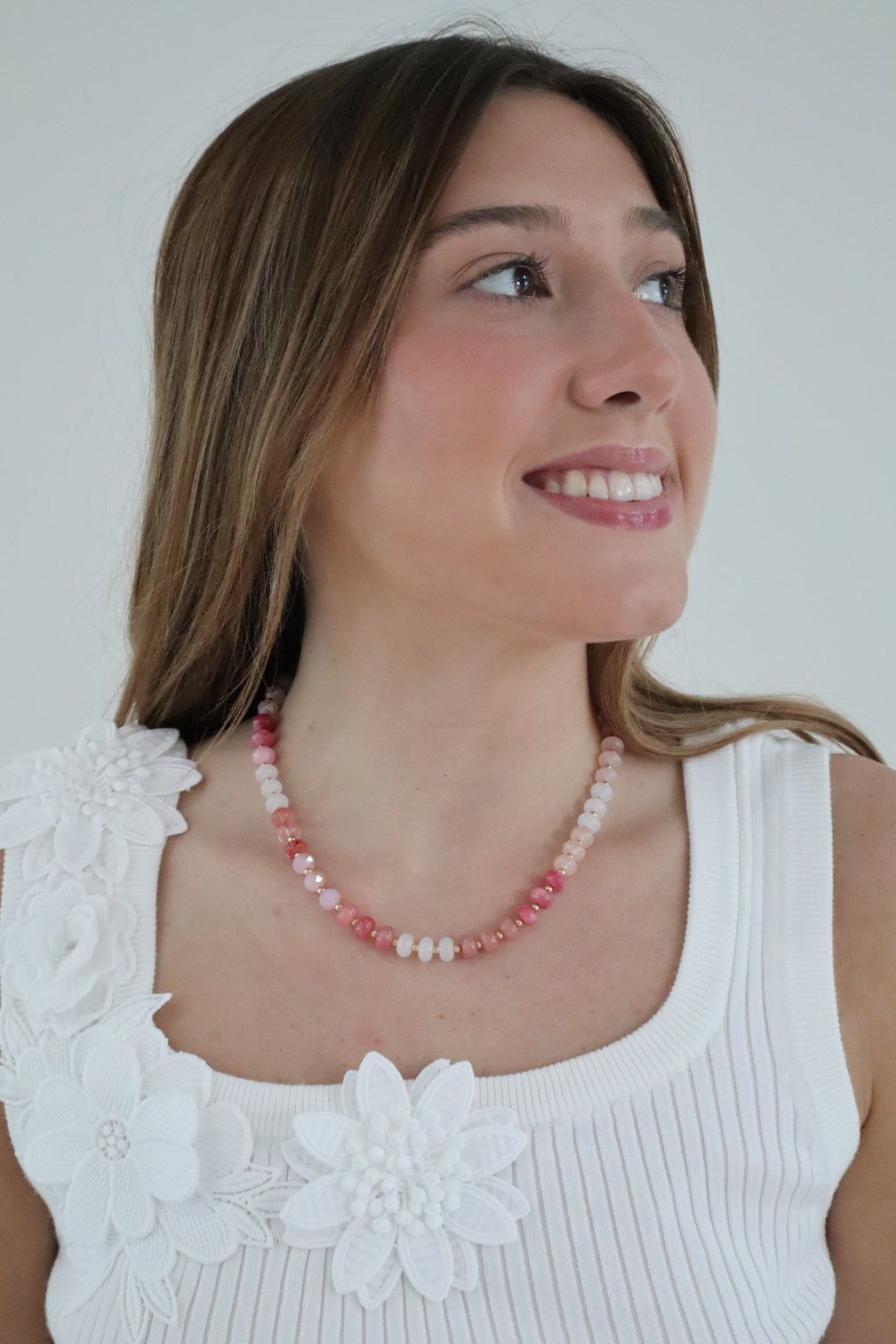 Pink Crystal Beaded 17” Necklace