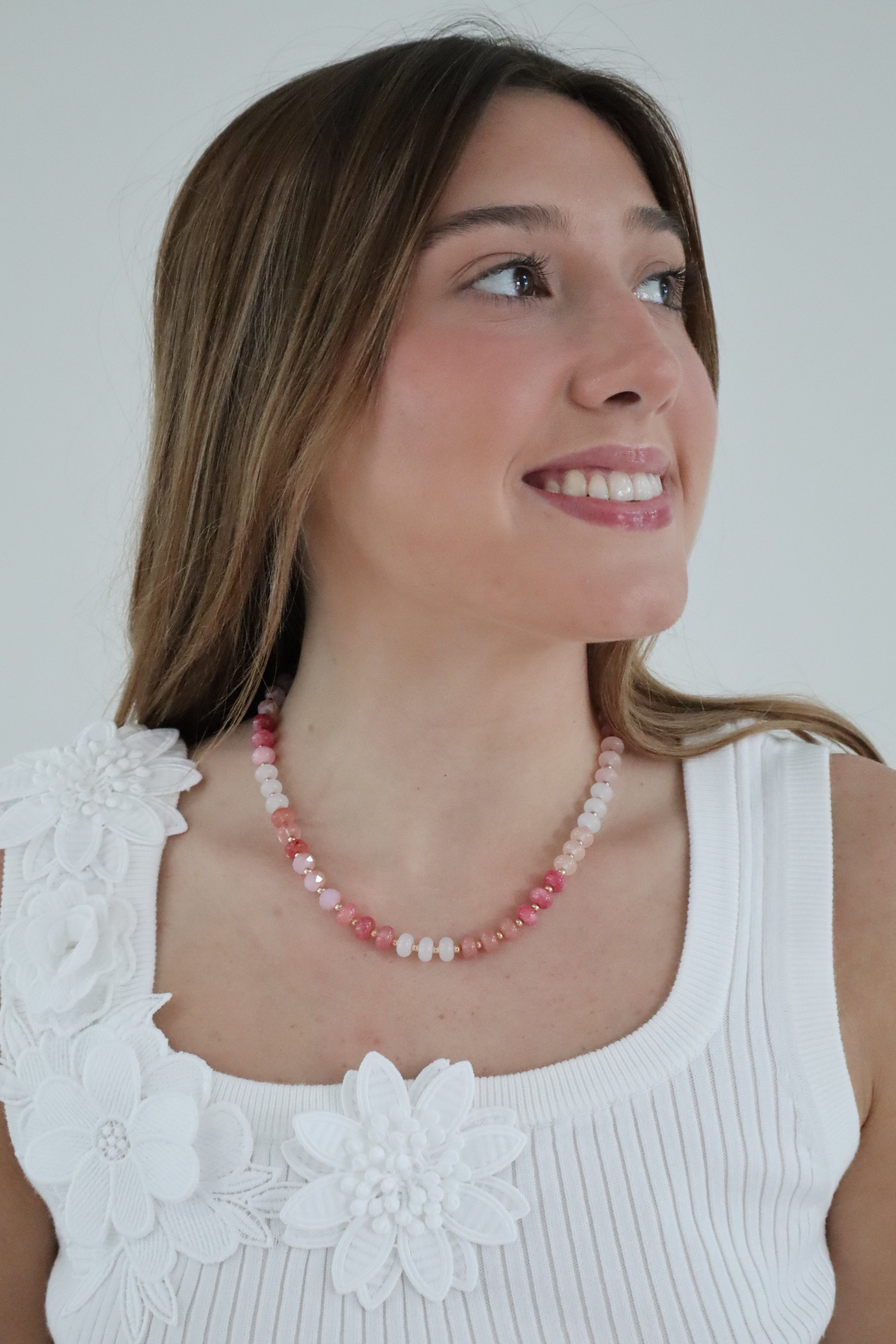 Pink Crystal Beaded 17” Necklace