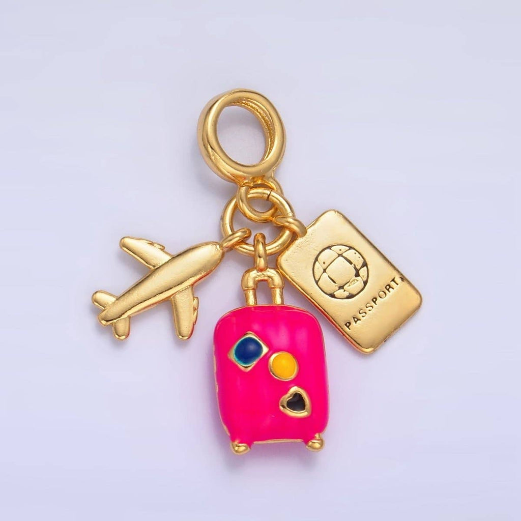 24K Gold Filled Travel Luggage Passport Airplane Drop Charm