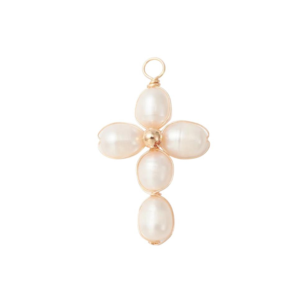 Gold Pearl Pendant Cross Charm