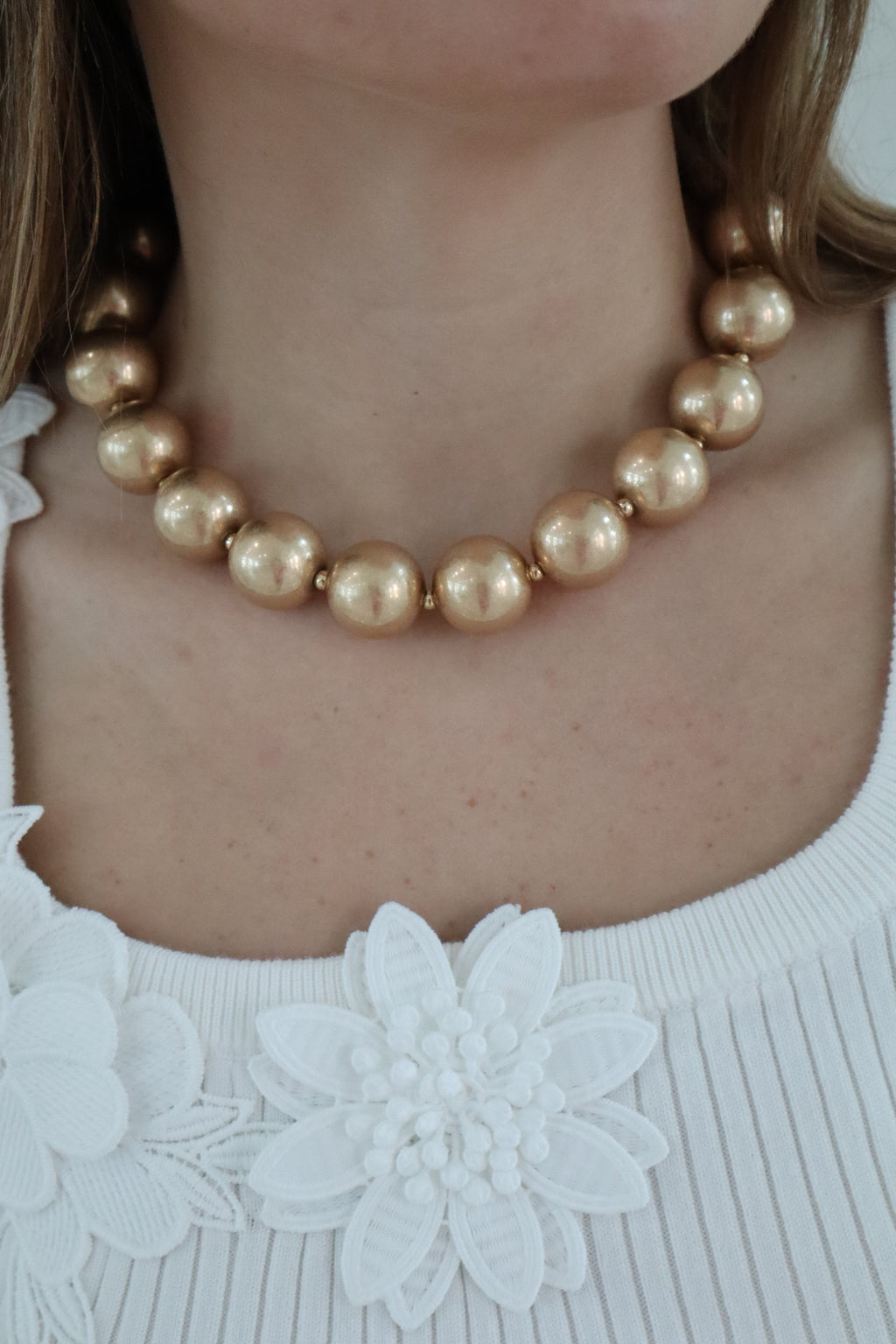 Gold Beaded Necklace Water Resistant 18”