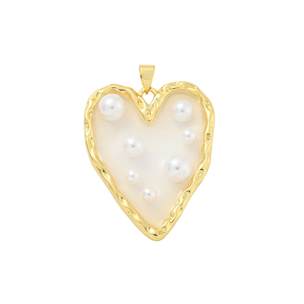 Gold Pearl Studded Heart Charm