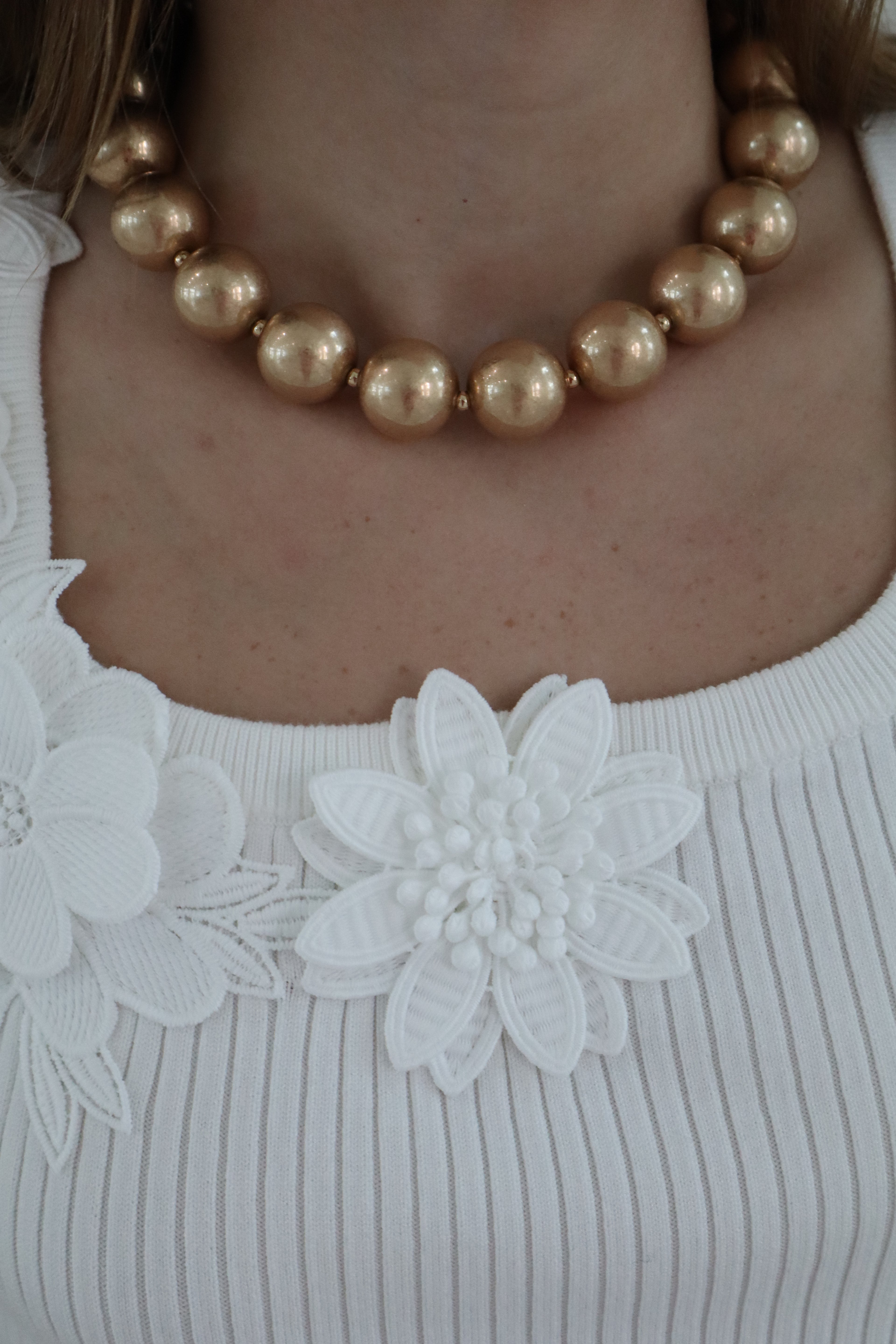 Gold Beaded Necklace Water Resistant 18”