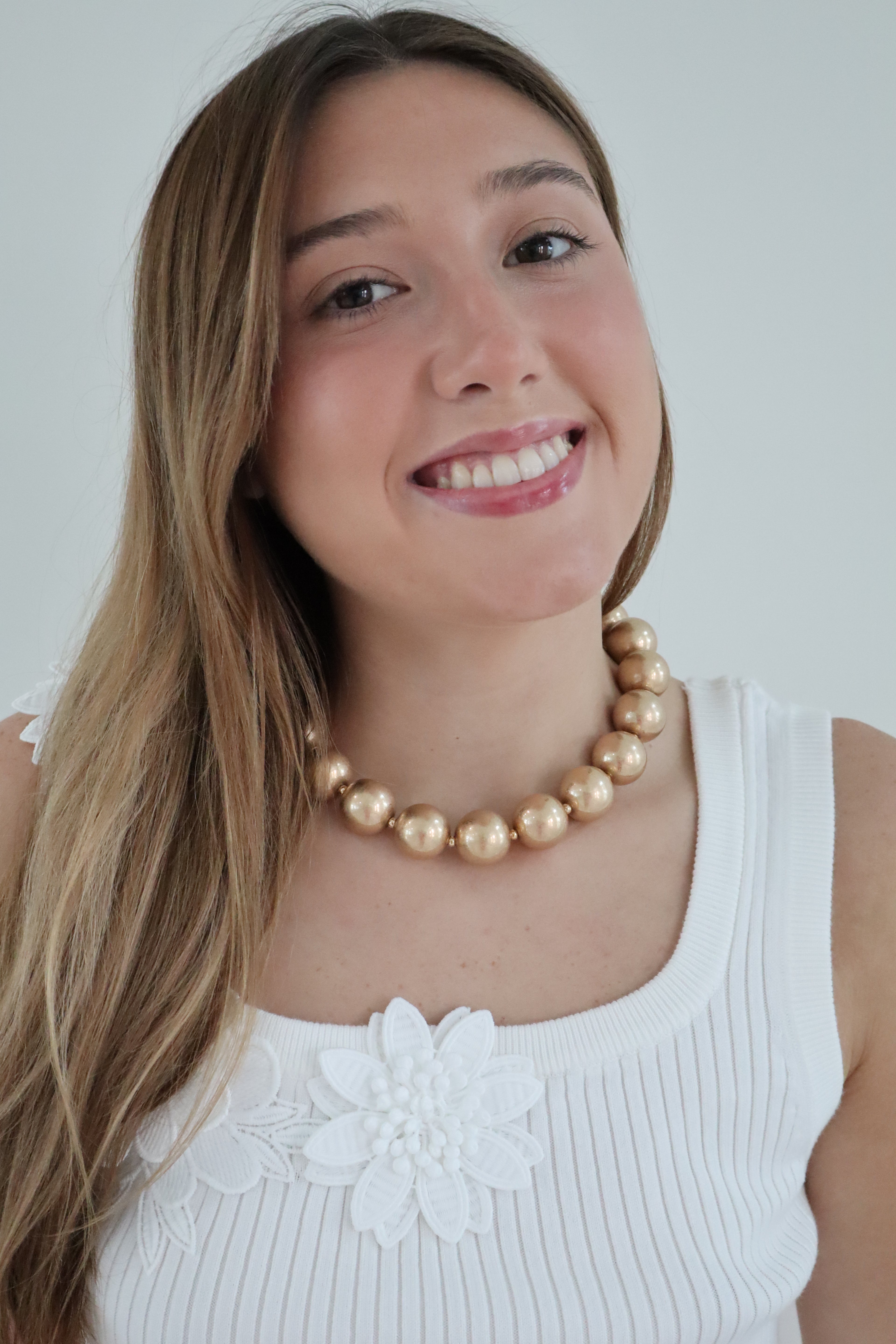 Gold Beaded Necklace Water Resistant 18”