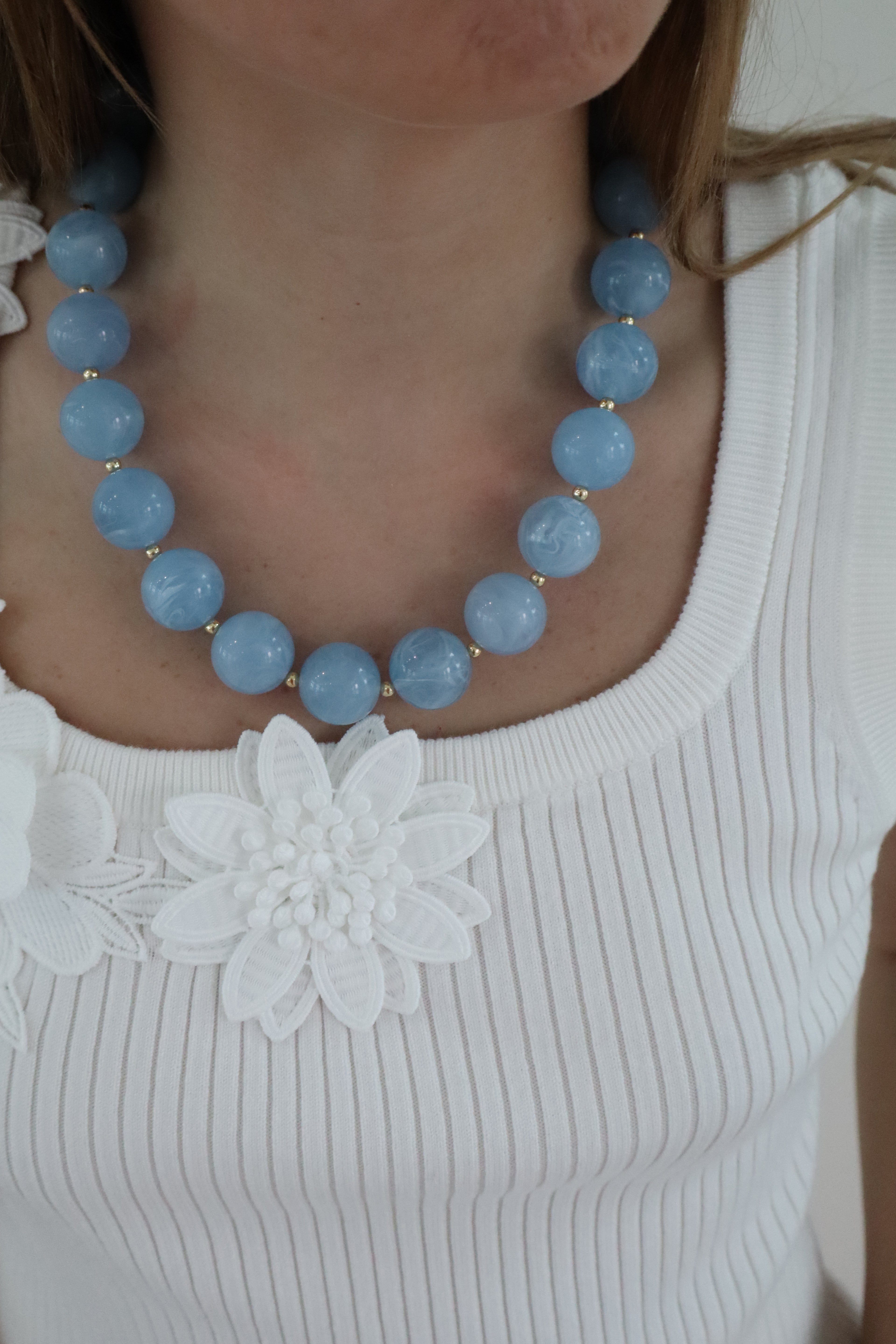Blue Stone Beaded Necklace 18”