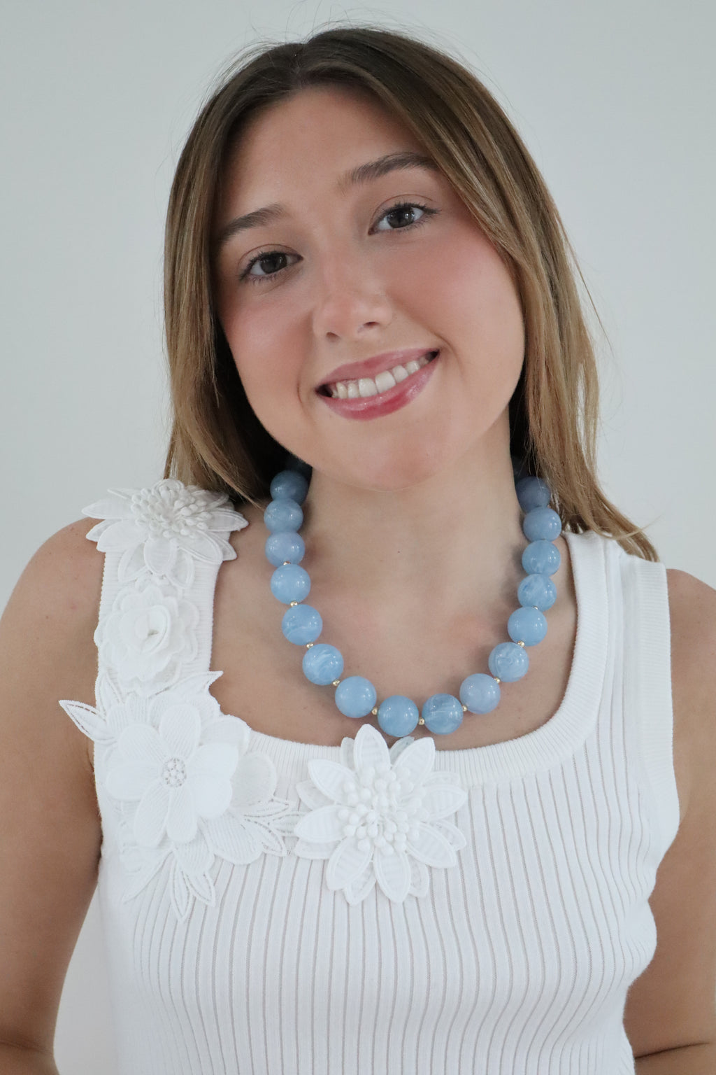 Blue Stone Beaded Necklace 18”