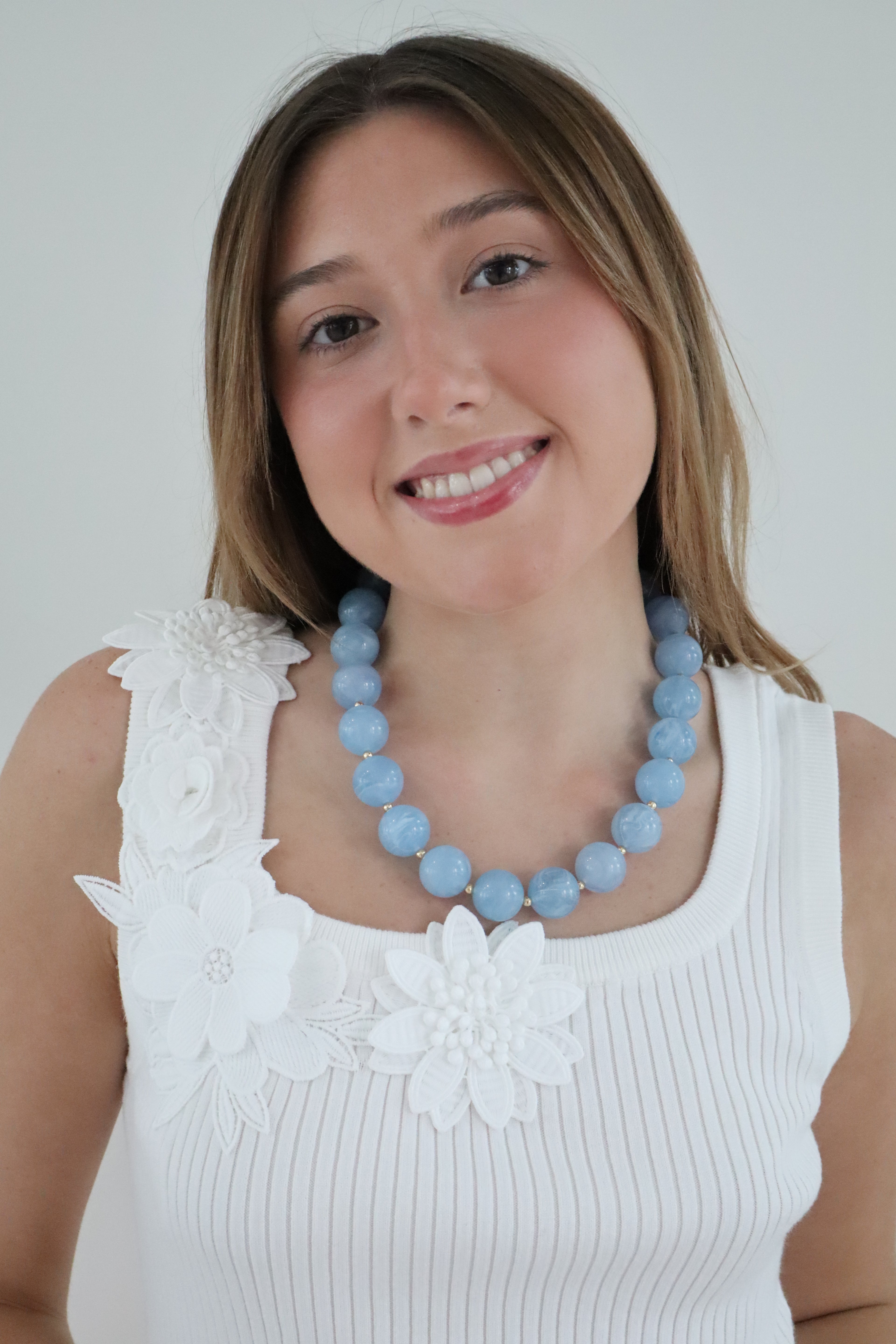Blue Stone Beaded Necklace 18”