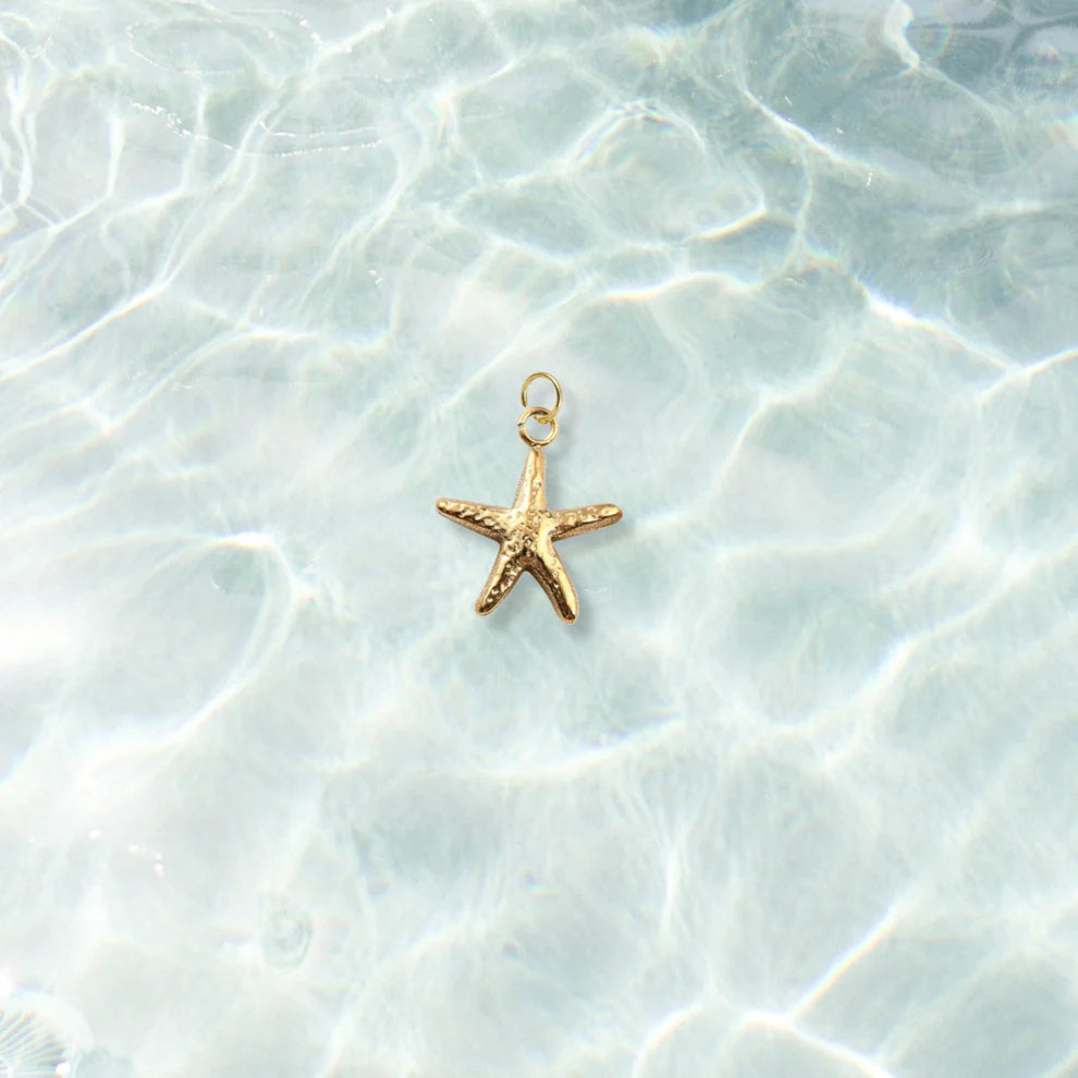 Gold Hammered Starfish Shell Charm | Waterproof Stainless Steel