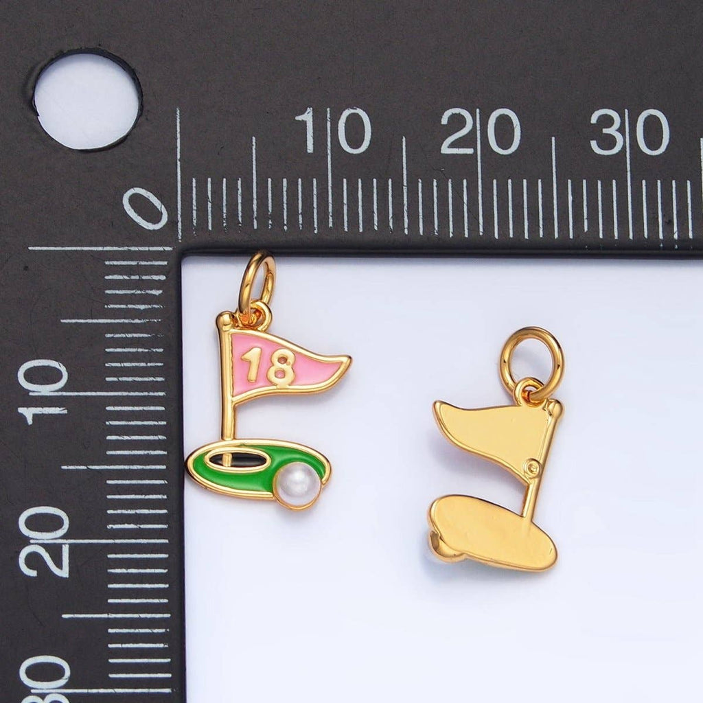 24K Gold Filled Golf Course Pearl Enamel Charm