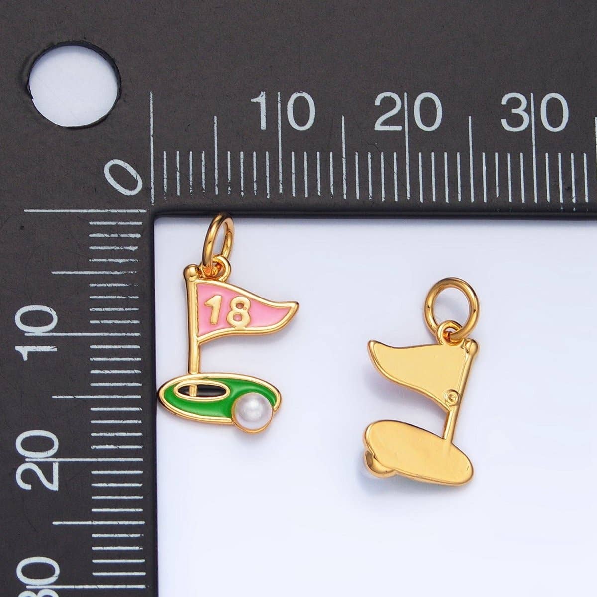 24K Gold Filled Golf Course Pearl Enamel Charm