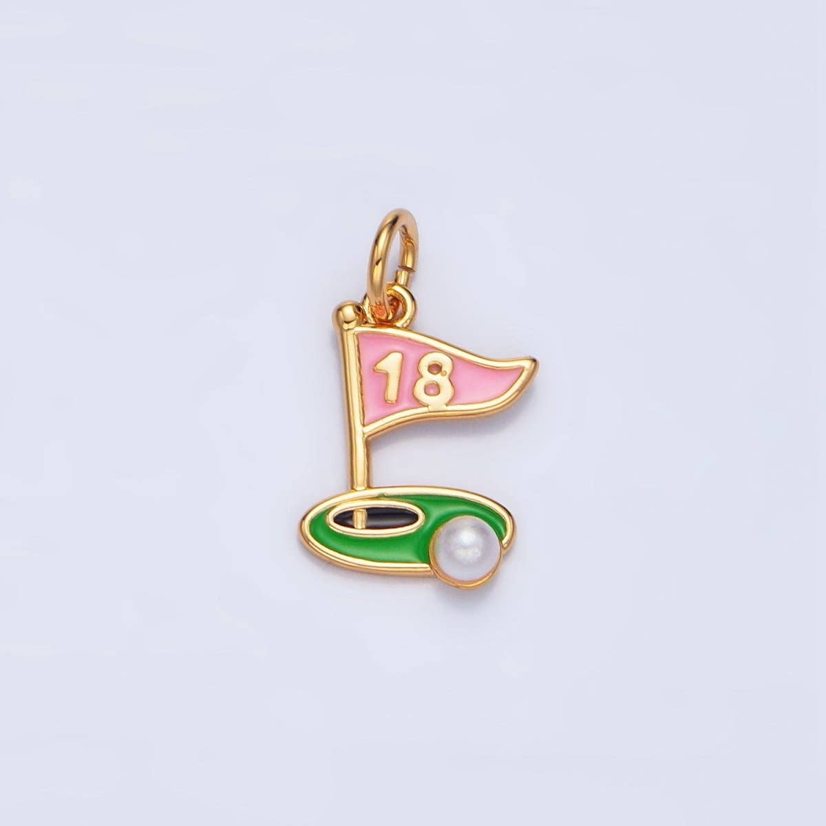 24K Gold Filled Golf Course Pearl Enamel Charm